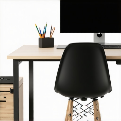 A well-organized ergonomic home office with adjustable desk and chair, optimal lighting, and cable management