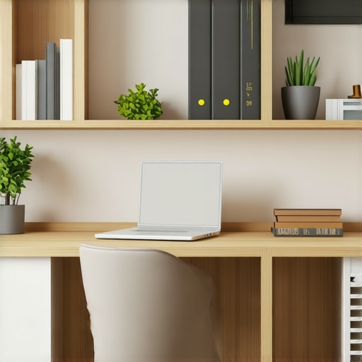 A well-organized home office featuring ergonomic chair, height-adjustable desk, and efficient storage