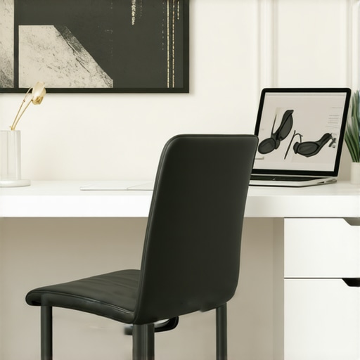 A modern ergonomic chair and standing desk in a well-designed home office