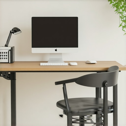Modern ergonomic home office with adjustable standing desk and supportive chair.