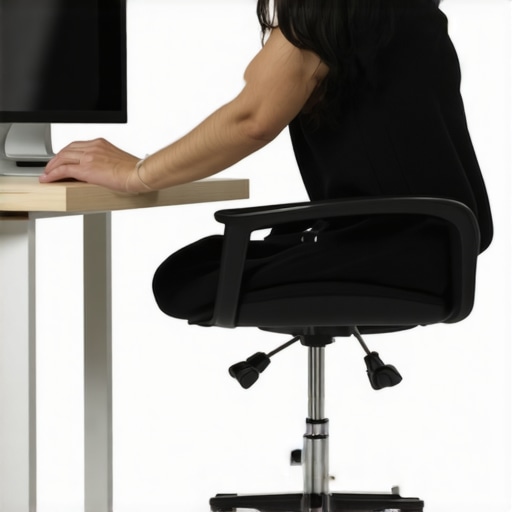 Person fine-tuning their ergonomic office chair at their home workspace.