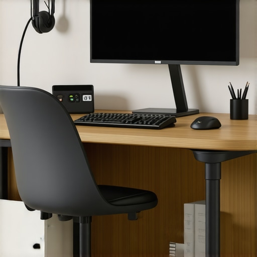 A tidy home office featuring an ergonomic chair, standing desk, and well-managed cables.