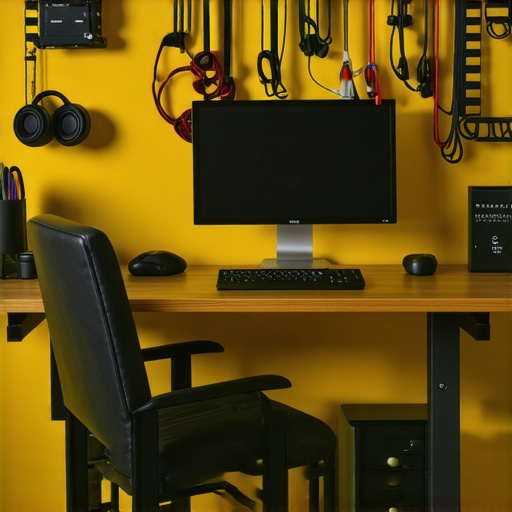 A modern, organized home office with ergonomic furniture and tidy workspace.