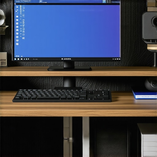 A well-organized ergonomic home office with adjustable monitor, cable management, and storage solutions