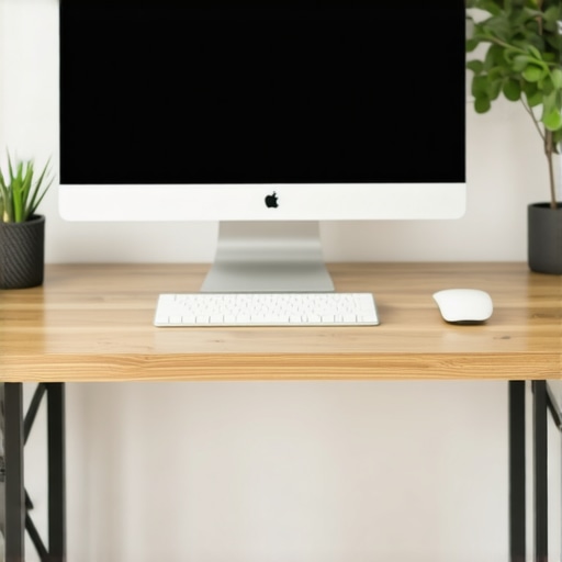 A well-organized ergonomic home office featuring adjustable desk, monitor at eye level, and storage solutions.