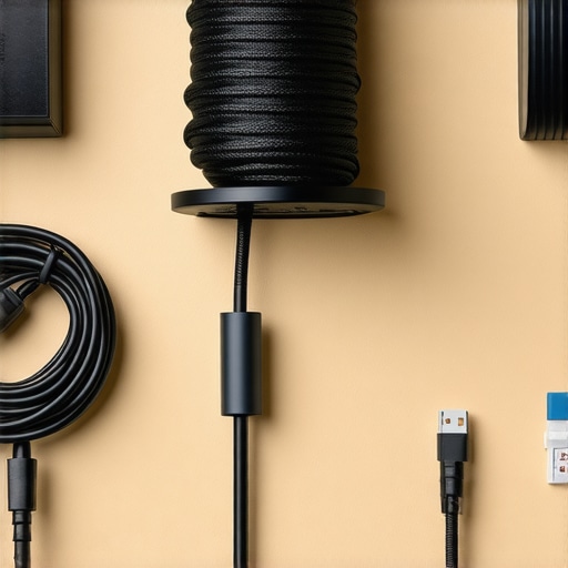 Organized magnetic cable spools managing cords on a sleek home office desk.