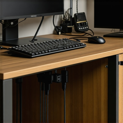 A clean modern home office showing neatly hidden power supplies and organized cables under the desk.